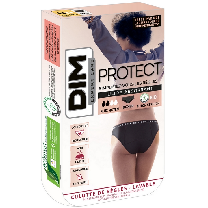 Culotte menstruelle Bio DIM Protect flux moyen - Noir en coton bio