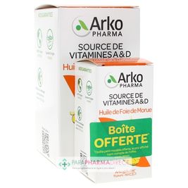 Vitamine D ArkoPharma ArkoGélules - Huile de Foie de Morue - Source de Vitamines A et D - 220 capsules + 60 capsules OFFERTES
