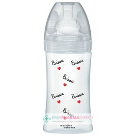 Biberons Dodie Biberon Anti-Colique Tétine Plate - 0-6 Mois - Débit 2 - "Bisou" - Collection Mathilde Cabanas - 270mL