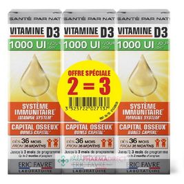 Vitamine D Eric Favre Vitamine D3 1000UI Système Immunitaire 3x20ml