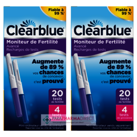 Désir d'Enfant Clearblue Moniteur de Fertilité Avancé - Recharges 20 Tests de Fertilité + 4 Tests de Grossesse - LOT de 2