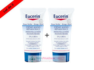 LOT 2 Eucerin Peau Sèche Crème Mains Réparatrice 5 Crevasses Eucerin Peau Sèche Crème Mains Réparatrice 5% d'Urée 2x75ml