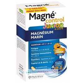 Enfants Nutreov Magné Control Junior & Adulte - Magnésium Marin - Dès 6 ans - Goût Orange 60 comprimés à sucer