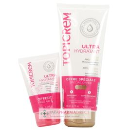 Gommages Topicrem Ultra-Hydratant Hâle Progressif Peaux Sensibles 200ml + Ultra-Hydratant Gommage Douceur 50ml OFFERT
