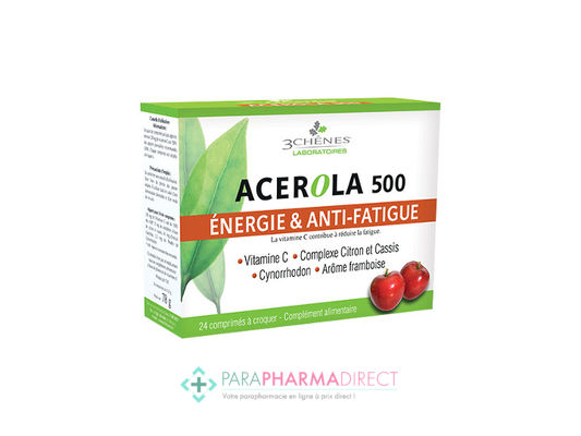 Nutrition / Sport 3 Chênes Acérola 500 Energie et Anti-Fatigue 24 Comprimés : Forme / Fatigue pour Compléments Alimentaires