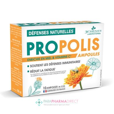 Nutrition / Sport 3 Chênes Propolis Ampoules - Système Immunitaire Renforcé & Fatigue Réduite - 10 Ampoules : Forme / Fatigue pour Compléments Alimentaires