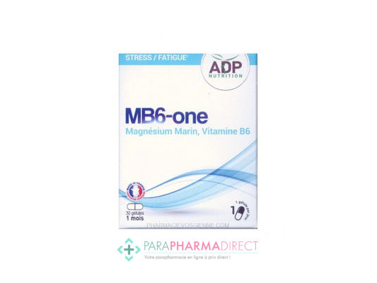 Nutrition / Sport ADP Nutrition MB6-One Magnésium Marin Vitamine B6 30 gélules : Forme / Fatigue pour Compléments Alimentaires