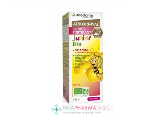 Nutrition / Sport ArkoPharma ArkoRoyal Sirop Fortifiant Junior BIO Dès 3 Ans Goût Fraise 140ml : Forme / Fatigue pour Compléments Alimentaires