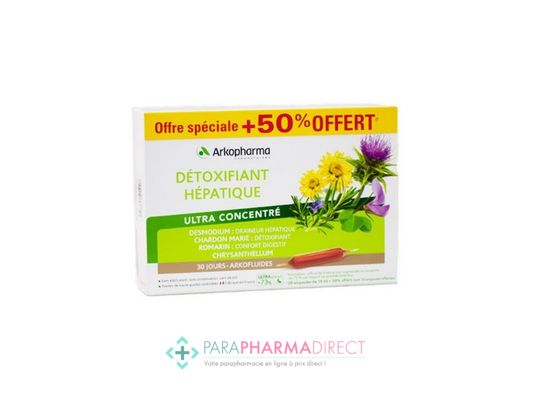 Nutrition / Sport ArkoPharma ArkoFluides - Détoxifiant Hépatique - Draineur Hépatique, Détoxifiant & Confort Digestif - 20+10 ampoules GRATUITES