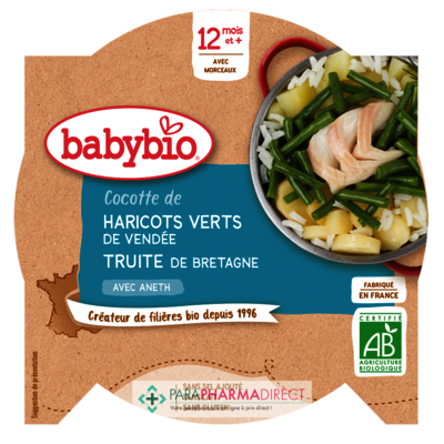 Bébé / Grossesse Babybio Assiette Midi - 12 mois et + - Haricots Verts, Truite - BIO 230g