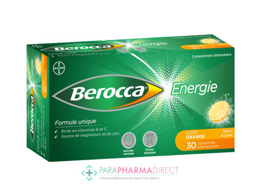 Nutrition / Sport Berocca Energie Goût Orange 30 comprimés effervescents : Forme / Fatigue pour Compléments Alimentaires
