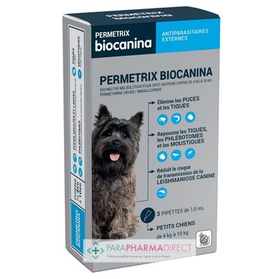 High-Tech / Autres Biocanina Antiparasitaire Externe - Permetrix Spot-On Petits Chiens de 4 à 10kg 3 pipettes : Puces / Tiques / Gale pour Vétérinaire