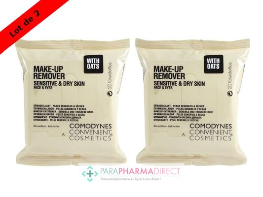 Corps / Beauté Comodynes Make-Up Remover Sensitive & Dry Skin Lingettes Démaquillantes Peaux Sensibles et Sèches 2x20 lingettes