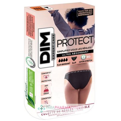 Hygiène / Bien-Être DIM Protect - Culotte Menstruelle Lavable - Noir - Flux Abondant - Taille 32/34