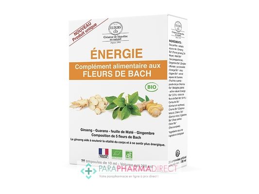 Nutrition / Sport Elixirs de Bach Energie BIO 20 ampoules de 10ml : Forme / Fatigue pour Compléments Alimentaires