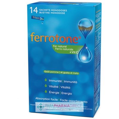 Bébé / Grossesse Ferrotone Fer Naturel - Immunité Vitalité Energie - Goût Pomme 14 sachets