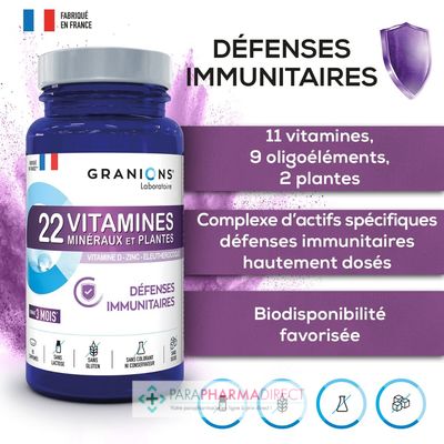 Nutrition / Sport Granions 22 Vitamines, Minéraux & Plantes - Défenses Immunitaires 90 comprimés