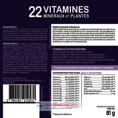 Nutrition / Sport Granions 22 Vitamines, Minéraux & Plantes - Défenses Immunitaires 90 comprimés