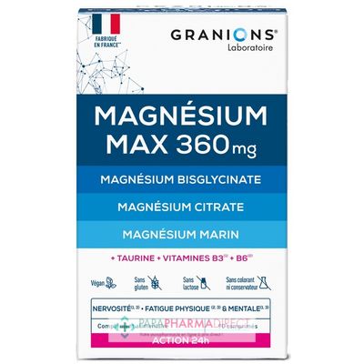 Nutrition / Sport Granions Magnésium Max 360 mg - Nervosité, Fatigue Physique & Mentale 90 comprimés : Forme / Fatigue pour Compléments Alimentaires