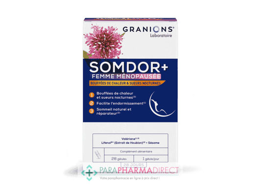 Nutrition / Sport Granions Somdor+ Femme Ménopausée Bouffées de Chaleur et Sueurs Nocturnes 28 gélules