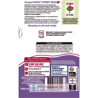 Bébé / Grossesse Guigoz Optipro Relais 1 - Lait Infantile 0 à 6 mois 800g : Laits pour Bébé / Enfant