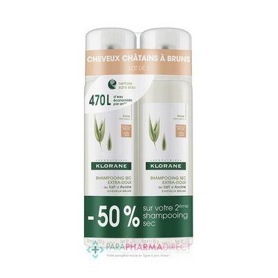 Corps / Beauté Klorane Shampoing Sec Au Lait d'Avoine Cheveux Chatains Et Bruns 2x150ml