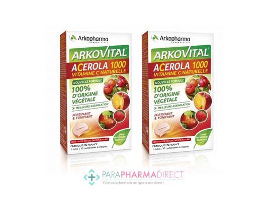 Nutrition / Sport ArkoPharma ArkoVital Acerola 1000 Vitamine C Naturelle Goût Fruits Rouges 2x30 comprimés à croquer : Forme / Fatigue pour Compléments Alimentaires