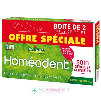 Hygiène / Bien-Être Boiron Homéodent - Soin Gencives Sensibles - Goût Chlorophylle - Dentifrice 2x75 ml