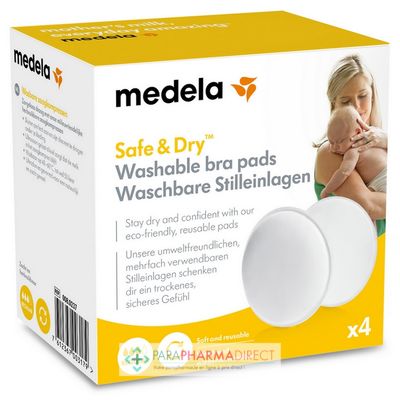 Bébé / Grossesse Medela Safe & Dry - Coussinets d'Allaitement Lavables - Regular x4