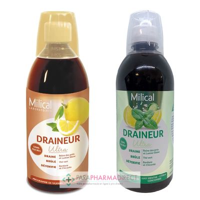Nutrition / Sport Milical Draineur Minceur Ultra Goût Agrumes + Goût Menthe, Citron & Concombre 2x500ml