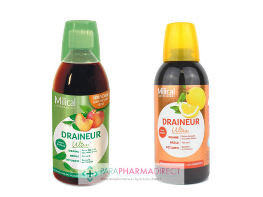 Nutrition / Sport Milical Draineur Minceur Ultra Goût Thé Vert Pêche 500ml + Goût Agrumes 500ml
