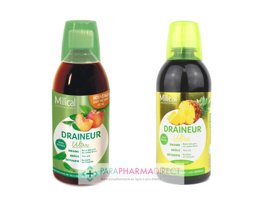 Nutrition / Sport Milical Draineur Minceur Ultra Goût Thé Vert Pêche 500ml + Goût Ananas 500ml