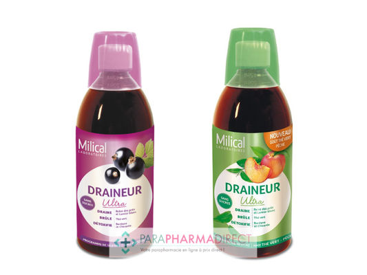 Nutrition / Sport Milical Draineur Minceur Ultra Goût Thé Vert Pêche 500ml + Goût Cassis 500ml
