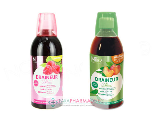 Nutrition / Sport Milical Draineur Minceur Ultra Goût Thé Vert Pêche 500ml + Goût Framboise 500ml