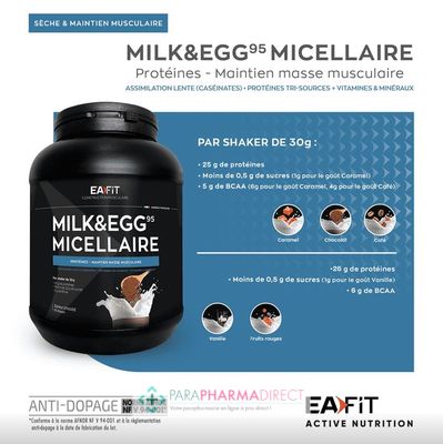 Nutrition / Sport Eafit Milk & Egg 95 Micellaire Saveur - Protéines • Maintien Masse Musculaire Saveur Vanille 750 g