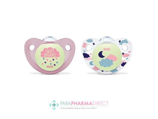 Bébé / Grossesse Nuk Night & Day Sucettes Phosphorescentes Silicone 18-36 mois "Duo Fille"