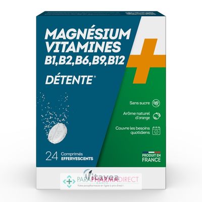 Nutrition / Sport Vitavea Magnésium, Vitamines B1, B2, B6, B9, B12 - Détente - 24 Comprimés Effervescents : Forme / Fatigue pour Compléments Alimentaires