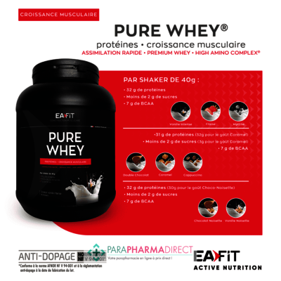 Nutrition / Sport Eafit Pure Whey - Protéines • Croissance Musculaire Saveur Vanille Intense 750 g