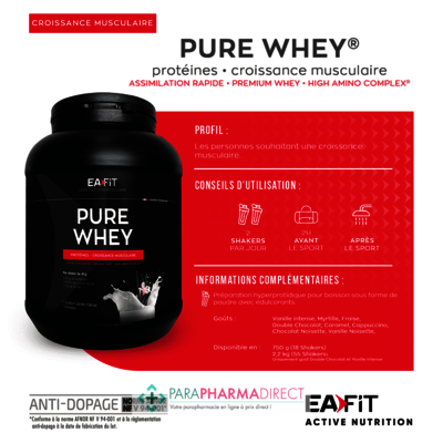 Nutrition / Sport Eafit Pure Whey - Protéines • Croissance Musculaire Saveur Vanille Intense 750 g