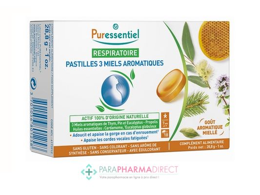 Hygiène / Bien-Être Puressentiel Respiratoire Pastilles 3 Miels Aromatiques x18 : Huiles Essentielles pour Phyto-Aroma / BIO