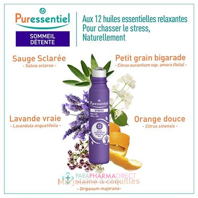 Hygiène / Bien-Être Puressentiel Stress Roller aux 12 Huiles Essentielles 5 ml : Huiles Essentielles pour Phyto-Aroma / BIO