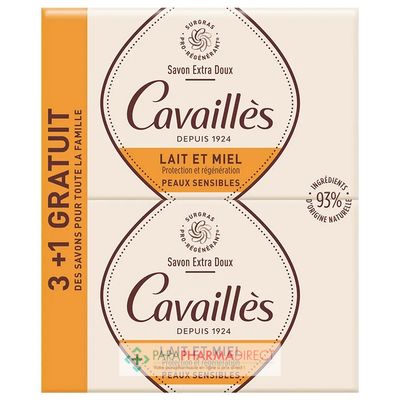 Corps / Beauté Cavaillès Savon Extra-Doux - Lait & Miel - LOT de 4x250 g (3+1 GRATUIT)