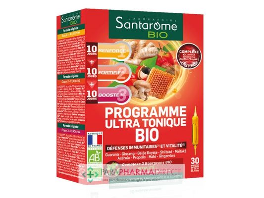 Nutrition / Sport Santarôme BIO Programme Ultra Tonique BIO 30 Ampoules : Forme / Fatigue pour Compléments Alimentaires