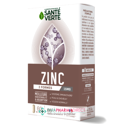Nutrition / Sport Santé Verte Zinc - 2 Formes 15mg - 60 gélules