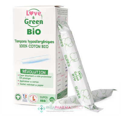 Hygiène / Bien-Être Love&Green Tampons Hypoallergéniques - 100% Coton BIO - Révolution - Super x14 : Protections Périodiques pour Hygiène Intime / Proctologie