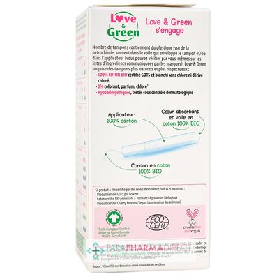 Hygiène / Bien-Être Love&Green Tampons Hypoallergéniques - 100% Coton BIO - Révolution - Super x14 : Protections Périodiques pour Hygiène Intime / Proctologie