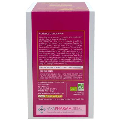 Bébé / Grossesse Bona Fama Tisane d'Allaitement - Favorise la Lactation & la Digestion - BIO 18 Sachets (ancien Grandir Nature)