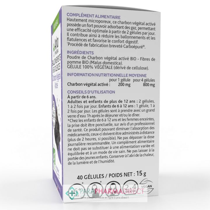 Arkopharma Arkogélules Charbon végétal activé BIO - 40 gélules - Pharmacie  en ligne