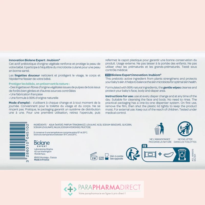 BIOLANE BIO LINGETTES NETTOYANTE X54 - Pharmacie Cap3000