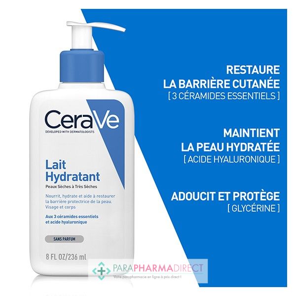 Cerave Soin Corps Lait Hydratant 236ml - Visage et Corps à l'Acide  Hyaluronique pour les Peaux Sèches à très Sèches : : Beauté et  Parfum